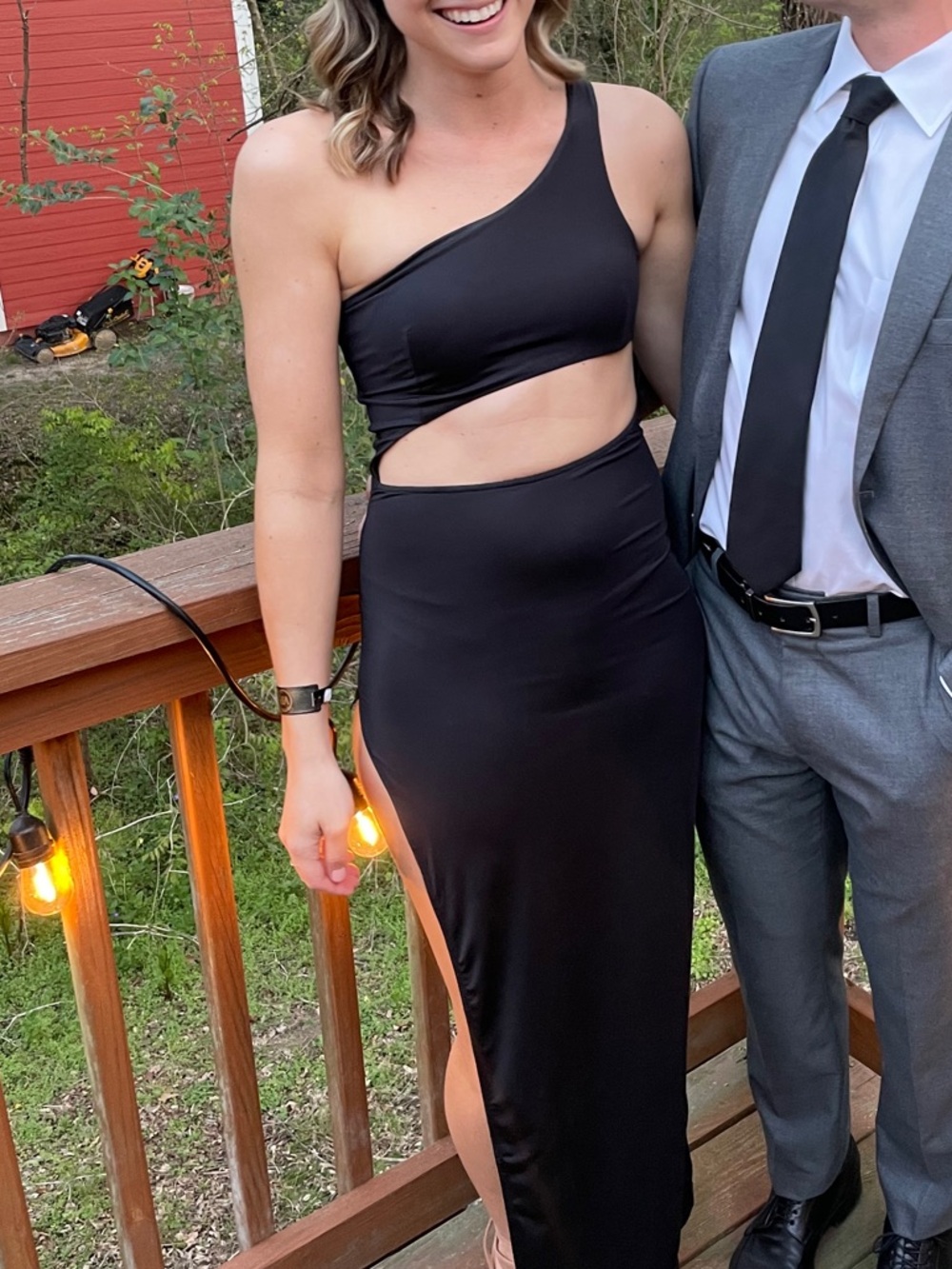 Beginning Boutique One-Shoulder Black Asymmetrical Cutout Maxi Dress